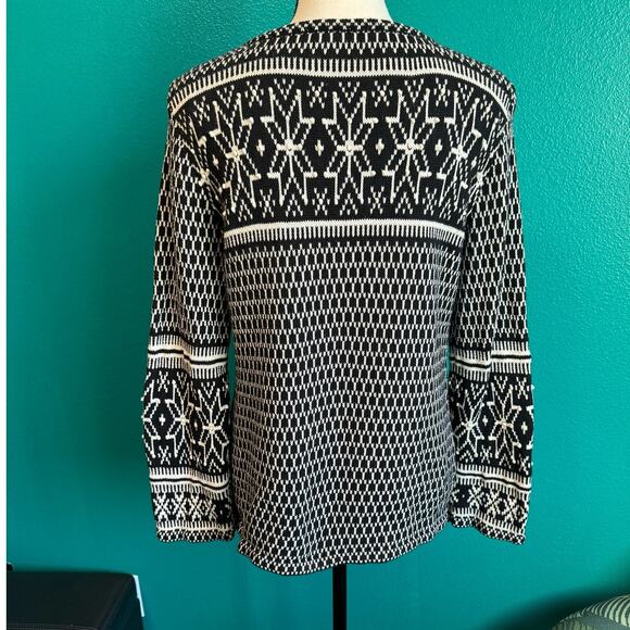 J.Jill Black & White Fair Isle Snowflake Knit Sweater Women's Small - Picture 6 of 12